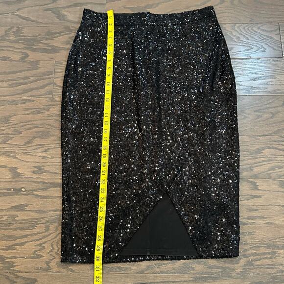 ASOS Curve Knee Length Faux Wrap Black Sequin Skirt Size 14 - Picture 4 of 9